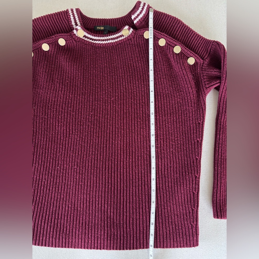 Maje knit wool sweater burgundy buttons 1 small - Picture 5 of 8